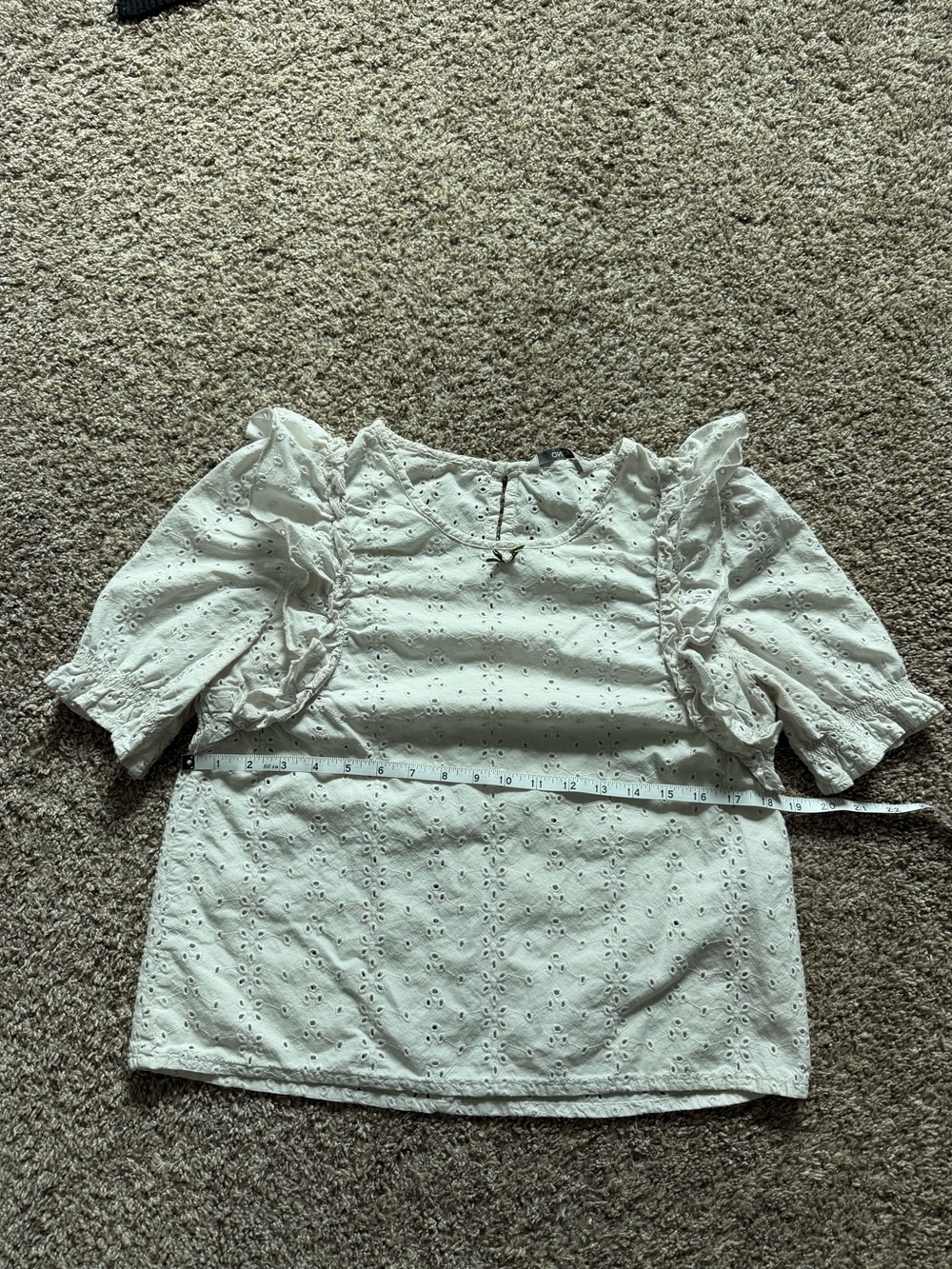 White Eyelet Ruffle Sleeve Top - Picture 4 of 6